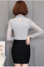 Woherb Lace Hollow Shirt  Female Blouses Long Sleeve Stand Collar Shirts Sexy Woman Large Size Vestidos 33101 GS