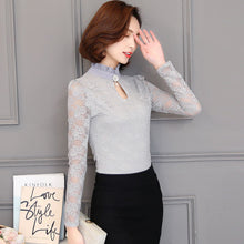 Woherb Lace Hollow Shirt  Female Blouses Long Sleeve Stand Collar Shirts Sexy Woman Large Size Vestidos 33101 GS