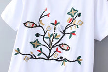Woherb New  Fashion Dendritic Embroidery T Shirts O-Neck Short Sleeves t-shirt Female t shirt Women Tops Tee Plus Size 72765 GS