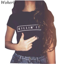 Woherb New  Fashion Funny Letter Print T Shirts Casual Short Sleeve T-shirts Female t shirt Women Tops Tee Plus Size 72758 GS