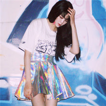 Woherb New  Fashion Japanese Harajuku Cool A-Line Skirt Silver Shiny Pleated Mini PU Skirts Woman Sexy High Waist Skirt 2734 GS
