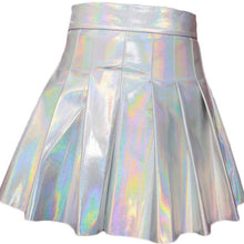Woherb New  Fashion Japanese Harajuku Cool A-Line Skirt Silver Shiny Pleated Mini PU Skirts Woman Sexy High Waist Skirt 2734 GS