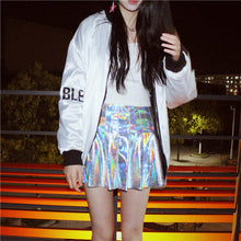 Woherb New  Fashion Japanese Harajuku Cool A-Line Skirt Silver Shiny Pleated Mini PU Skirts Woman Sexy High Waist Skirt 2734 GS