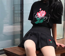 Woherb New  Fashion Japanese Harajuku Cute A-Line Skirt Rose Embroidery Mini Pleated Skirts Sexy Woman High Waist Skirt 2747 GS