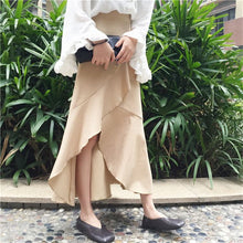 Woherb New  Fashion Korean Apricot Color Asymmetrical Ankle-Length Ruffles Skirts Woman Slim Sexy High Waist Skirt 72735 GS