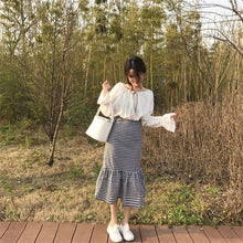 Woherb New  Fashion Korean Black White Plaid Mermaid Ruffles Skirts Woman Slim Casual High Waist Skirt 72741 GS