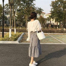 Woherb New  Fashion Korean Black White Plaid Mermaid Ruffles Skirts Woman Slim Casual High Waist Skirt 72741 GS