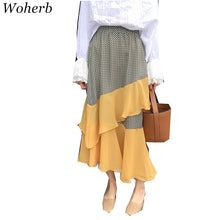 Woherb New  Fashion Korean Chiffon Skirt Patchwork Mermaid Ruffles Skirts Woman Slim High Waist Skirt Casual 72742 GS