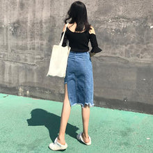Woherb New  Fashion Korean Sexy Tassel Irregular Denim Skirts Woman Slim Casual High Waist Button Skirt 72743 GS