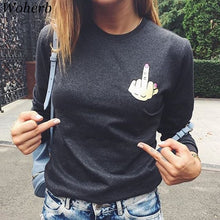 Woherb New  Fashion Middle Finger Funny Print T Shirts Summer Short Sleeve T-shirts Female t shirt Women Tops Plus Size 2755 GS