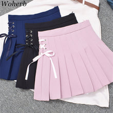 Woherb New  Fashion Pleated Skirt Short Mini Skirts Woman Sexy High Waist Pure Color Bow Tie Skirt Pants Student Style 72737 GS