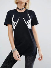 Woherb New  Fashion Rock Skeleto Finger Print T Shirts Summer Short Sleeve T-shirts Female t shirt Women Tops Plus Size 753 GS