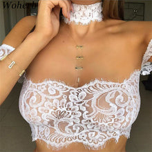 Woherb New  Fashion Sexy Hanging neck Lace T Shirts Slash neck Short Sleeve T-shirts Female t shirt Women Tops Tee 72757 GS