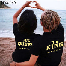 Woherb New  Fashion The King His Queen Letter Print T Shirts Summer Short Sleeve T-shirts Women Men t shirt Plus Size Tops GS