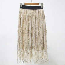 Woherb New  Tulle Skirt Sequins Bling Skirt Elegant Skirts Ball Gown Skirts Fashion Woman High Waist Skirts Plus Size 72751 GS