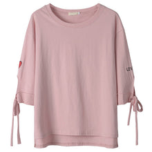 Woherb New Woman T-shirt  Love Me Red Heart Embroidery Top Tee Short Sleeve Bowknot Design Shirt Kawaii Tee Top Clothe 33082 GS