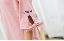 Woherb New Woman T-shirt  Love Me Red Heart Embroidery Top Tee Short Sleeve Bowknot Design Shirt Kawaii Tee Top Clothe 33082 GS
