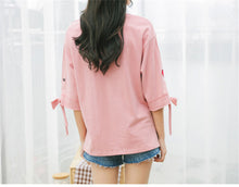 Woherb New Woman T-shirt  Love Me Red Heart Embroidery Top Tee Short Sleeve Bowknot Design Shirt Kawaii Tee Top Clothe 33082 GS