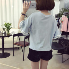 Woherb Solid T-shirt  Woman Summer Tassel Patchwork Tops Tee Flare Sleeve Shirt Casual Female V-neck Tops Clothing 33083 GS