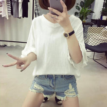 Woherb Solid T-shirt  Woman Summer Tassel Patchwork Tops Tee Flare Sleeve Shirt Casual Female V-neck Tops Clothing 33083 GS