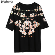 Woherb Summer  New Fashion Female T shirts Flower Print tshirts Women t-shirt Brief Half Sleeve Woman Tops Plus Size 72745 GS