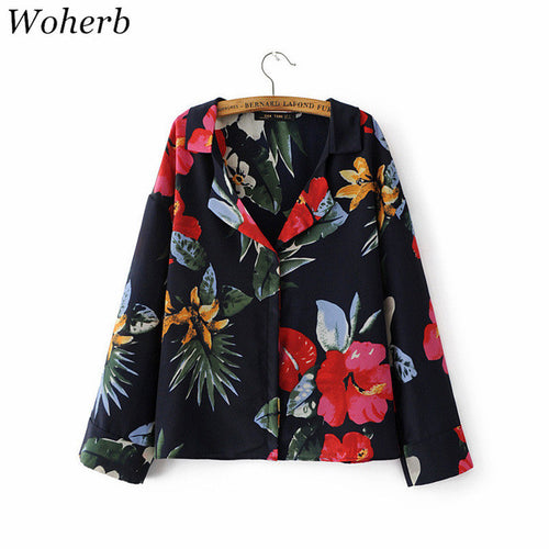 Woherb Summer Floral Print Chiffon Blouses New  Fashion Notched Collar Blouse Button Ladies Blusas Women Tops Plus Size 2768 GS