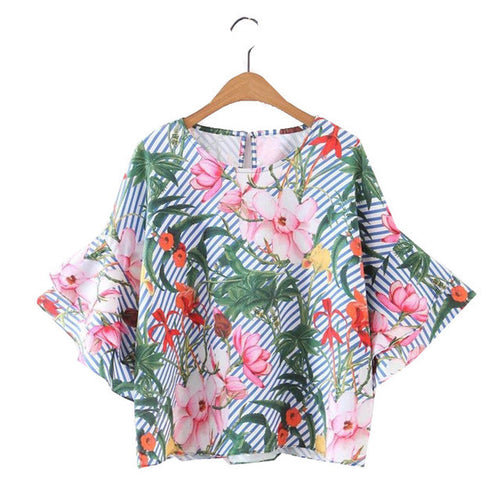 Woherb Summer Spring Bohemia Style Print Blouses New  Fashion Blue Striped Blouse Ladies Blusas Women Tops Plus Size 72759 GS