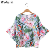 Woherb Summer Spring Bohemia Style Print Blouses New  Fashion Blue Striped Blouse Ladies Blusas Women Tops Plus Size 72759 GS