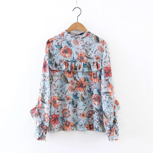 Woherb Summer Spring Floral Print Chiffon Blouses New  Fashion Ruffles Blouse Button Ladies Blusas Women Tops Plus Size 2767 GS