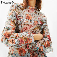 Woherb Summer Spring Floral Print Chiffon Blouses New  Fashion Ruffles Blouse Button Ladies Blusas Women Tops Plus Size 2767 GS