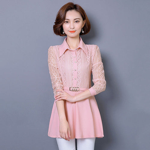Woherb Woman Tops  Lace Patchwork Blouses Long Sleeve Diamond Design Shirts Fashion Work Wear Tops Shirt Plue Size 5XL 33098 GS