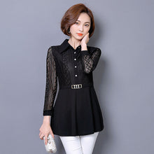 Woherb Woman Tops  Lace Patchwork Blouses Long Sleeve Diamond Design Shirts Fashion Work Wear Tops Shirt Plue Size 5XL 33098 GS