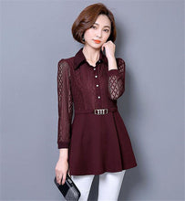 Woherb Woman Tops  Lace Patchwork Blouses Long Sleeve Diamond Design Shirts Fashion Work Wear Tops Shirt Plue Size 5XL 33098 GS