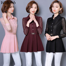 Woherb Woman Tops  Lace Patchwork Blouses Long Sleeve Diamond Design Shirts Fashion Work Wear Tops Shirt Plue Size 5XL 33098 GS