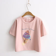 Woherb Women Cotton T-shirt Sexy Crop Top Loose Tee Short Sleeve Ice-cream Sequined Tops Casual Lady Summer Kawaii Shirts 33107 GS