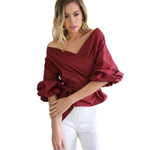 Woman  Long Sleeve Blouses  New Fashion Bandage Sexy Off Shoulder V-Neck Shirts Women Blouses Casual Tops Lady Blusas GS