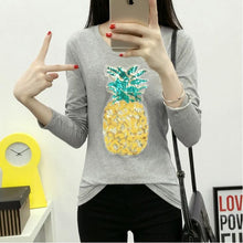 Woman Casual Tops Tee  Harajuku Summer Pineapple Sequins Short Sleeves O-neck T-shirt Female loose Cotton Tops Shirt 33004 GS