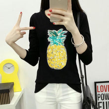 Woman Casual Tops Tee  Harajuku Summer Pineapple Sequins Short Sleeves O-neck T-shirt Female loose Cotton Tops Shirt 33004 GS