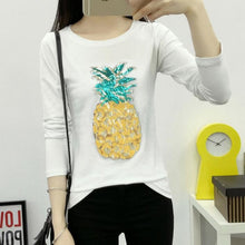 Woman Casual Tops Tee  Harajuku Summer Pineapple Sequins Short Sleeves O-neck T-shirt Female loose Cotton Tops Shirt 33004 GS