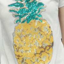 Woman Casual Tops Tee  Harajuku Summer Pineapple Sequins Short Sleeves O-neck T-shirt Female loose Cotton Tops Shirt 33004 GS