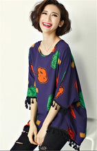 Woman Chiffon Shirt Batwing Sleeve O-neck Collar Tops Harajuku Printing Large Size Shirts Loose Tassel Design Top Shirt 33075 GS