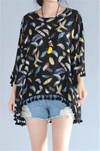 Woman Chiffon Shirt Batwing Sleeve O-neck Collar Tops Harajuku Printing Large Size Shirts Loose Tassel Design Top Shirt 33075 GS