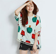 Woman Chiffon Shirt Batwing Sleeve O-neck Collar Tops Harajuku Printing Large Size Shirts Loose Tassel Design Top Shirt 33075 GS