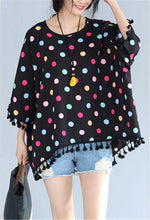 Woman Chiffon Shirt Batwing Sleeve O-neck Collar Tops Harajuku Printing Large Size Shirts Loose Tassel Design Top Shirt 33075 GS