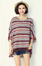 Woman Chiffon Shirt Batwing Sleeve O-neck Collar Tops Harajuku Printing Large Size Shirts Loose Tassel Design Top Shirt 33075 GS