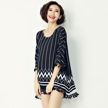 Woman Chiffon Shirt Batwing Sleeve O-neck Collar Tops Harajuku Printing Large Size Shirts Loose Tassel Design Top Shirt 33075 GS