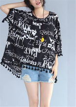 Woman Chiffon Shirt Batwing Sleeve O-neck Collar Tops Harajuku Printing Large Size Shirts Loose Tassel Design Top Shirt 33075 GS