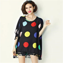 Woman Chiffon Shirt Batwing Sleeve O-neck Collar Tops Harajuku Printing Large Size Shirts Loose Tassel Design Top Shirt 33075 GS
