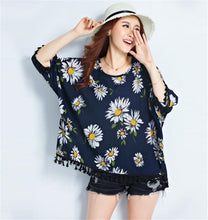 Woman Chiffon Shirt Batwing Sleeve O-neck Collar Tops Harajuku Printing Large Size Shirts Loose Tassel Design Top Shirt 33075 GS