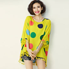 Woman Chiffon Shirt Batwing Sleeve O-neck Collar Tops Harajuku Printing Large Size Shirts Loose Tassel Design Top Shirt 33075 GS